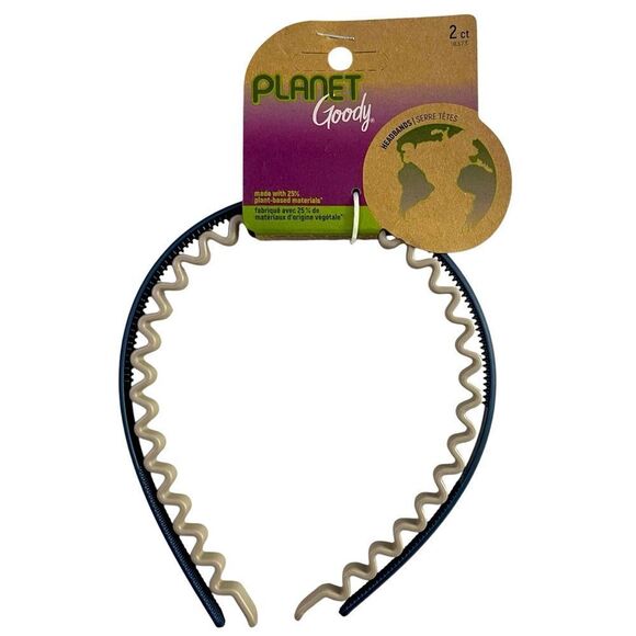 GOODY Planet Classic SlideProof Ouchless Headbands, 2-Count, Oatmeal and Navy - Picture 1 of 9